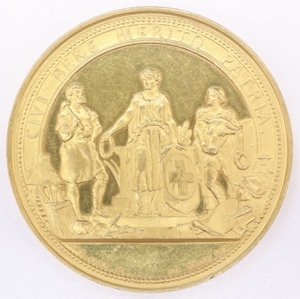 Medaille: Verdienstmedaille für die Landwirtschaftliche Schule in Kreuzlingen, ausgegeben anlässlich der Schweizerischen Gewerbe- und Industrieausstellung 1857 in Bern 