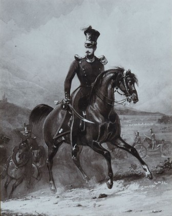 Malerei: Louis Napoléon Bonaparte (1808–1873), der spätere Napoleon III. als Berner Artilleriehauptmann (1830–1836) im Manöver auf dem Feld, aus dem Bestand des Thurgauer Kantonalschützenverbands