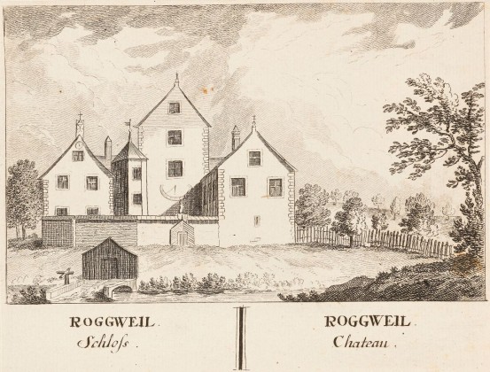 Grafik: Schloss Roggwil von Westen