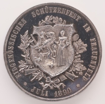Medaille: Medaille auf das Eidgenössische Schützenfest 1890 in Frauenfeld, geprägt in Genf