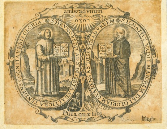 Grafik: Hl. Bruno, Gründer des Kartäuserordens, und der hl. Ignatius von Loyola, Gründer des Jesuitenordens