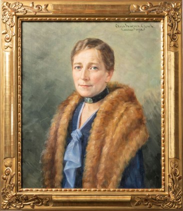 Gemälde: Halbfigurenporträt von Leonie Kappeler-Leumann (1881–1972), Tochter von Johann Georg Leumann (1842–1918), Besitzer der Färberei Rotfarb in Bürglen