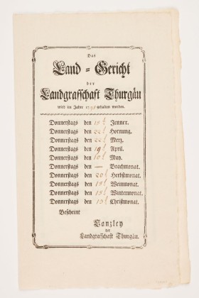 Sitzungstermine des Landgerichts der Landgrafschaft Thurgau