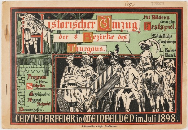 Festbroschüre: Illustrationen vom historischen Umzug der acht Thurgauer Bezirke zur Feier des hundertjährigen Jubiläums der Unabhängigkeit des Kantons Thurgau in Weinfelden