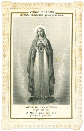 Grafik: Kleines Andachtsbild mit Maria Immaculata und Ablassverleihung von Papst Leo XIII. (1810–1903), von Salesia Strickler (1834–1898), Generaloberin der Lehrschwestern des Instituts vom Heiligen Kreuz in Menzingen (ZG)