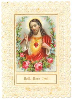 Grafik: Kleines Andachtsbild mit der Darstellung von Jesus Christus und exkorporiertem Heiligsten Herzen Jesu