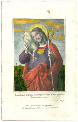 Grafik: Kleines Andachtsbild mit der Darstellung von Jesus Christus mit Lamm