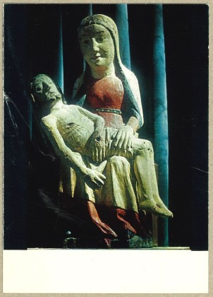 Grafik (Faltblatt): Kleines Andachtsbild mit der Darstellung der Pietà in der Kapelle Klingenzell, Gebet für die Wallfahrenden