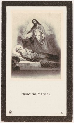 Todesanzeige der Berta Schäfli (1865–1923), geborene Rieser in Trüttlikon, Totenzettel (Leidhelgeli) mit dem Tod Marias und Stossgebeten zum Erlass der Sündenstrafen (Ablass) der Verstorbenen