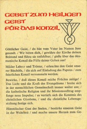 Schrift: Blatt mit Gebet von Papst Johannes XXIII. (1958–1963), anlässlich des Zweiten Vatikanischen Konzils (11. Oktober 1962–8. Dezember 1965) sowie Gebet zum Erlass der Sündenstrafen (Ablass), 1960 in Umlauf gebracht von der Apostolischen Pönitentiarie