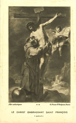 Grafik: Kleines Andachtsbild mit der Vision vom hl. Franziskus mit Jesus Christus