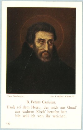 Grafik: Kleines Andachtsbild mit dem Porträt von Petrus Canisius (Kanisius) (1521–1597), Theologe, Schriftsteller und früher Jesuit, Aufruf zur Spende für die Inländische Mission