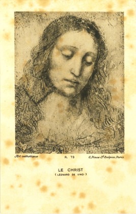 Grafik: Kleines Andachtsbild mit dem Brustporträt von Jesus Christus, nach der Zeichnung «Haupt Christi» (um 1494) von Leonardo da Vinci (1452–1519) im Palazzo Brera in Mailand