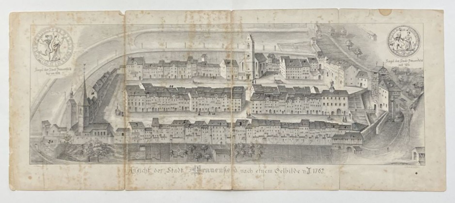 Grafik: Ansicht in der Vogelperspektive von Frauenfeld 1762