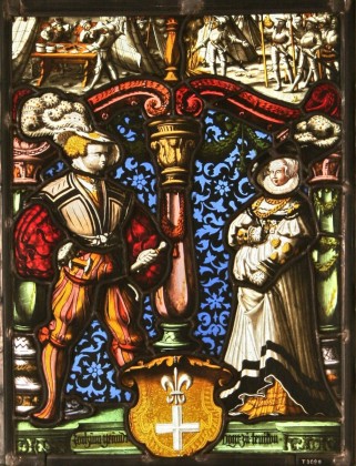 Glasmalerei: Figurenscheibe von Joachim Gründer, Klostervogt (Verwalter) des Zisterzienserinnenklosters Tänikon bei Aadorf von 153 bis 1545, und seiner Gattin
