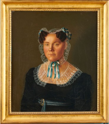 Gemälde: Halbfigurenporträt von Aline Kern-Freyenmuth (1809–1890), Ehefrau des Thurgauer Kantonsrats und eidgenössischen Diplomaten Johann Konrad Kern (1808–1888)
