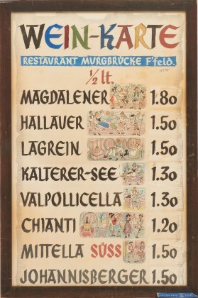 Weinkarte aus dem Restaurant «Murgbrücke» in Frauenfeld