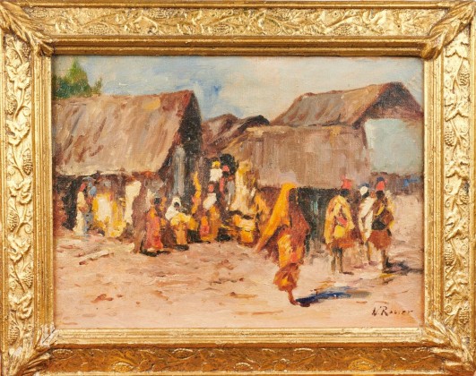 Gemälde: Strassenszene aus Arusha in Tansania, Geschenk eines ortsansässigen Arztes an den Thurgauer Emigranten August Künzler (1901–1983) aus Kesswil, landwirtschaftlicher Unternehmer und Tierfänger vor Ort