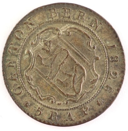 Münze: Konkordatshalbbatzen im Wert von 5 Rappen des Kantons Bern, geprägt in Bern, aus dem Nachlass von Karl Asmund Kappeler (1844–1924), Kaufmann in Kolumbien