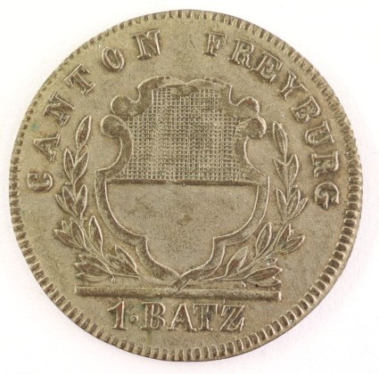 Münze: 1-Konkordatsbatzen-Stück des Kantons Freiburg, geprägt in Freiburg, aus dem Nachlass von Karl Asmund Kappeler (1844–1924), Kaufmann in Kolumbien