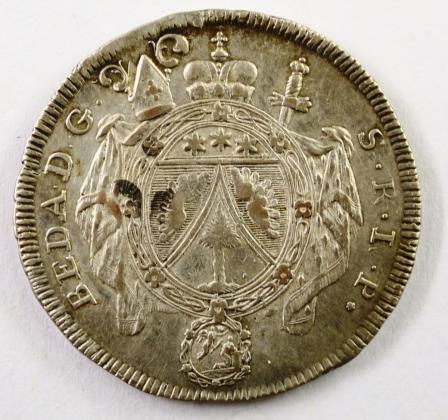 Münze: 20-Kreuzer-Stück der Abtei St. Gallen, geprägt in St. Gallen zur Zeit von Fürstabt Beda Angehrn von Hagenwil (1767–1796)