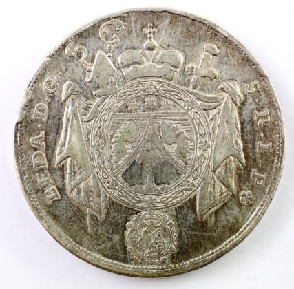 Münze: 1-Taler-Stück der Abtei St. Gallen, geprägt in St. Gallen zur Zeit von Fürstabt Beda Angehrn von Hagenwil (1767–1796), aus dem Nachlass von Karl Asmund Kappeler (1844–1924), Kaufmann in Kolumbien