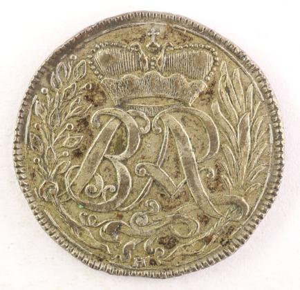 Münze: 6-Kreuzer-Stück der Abtei St. Gallen, geprägt in St. Gallen zur Zeit von Fürstabt Beda Angehrn von Hagenwil (1767–1796), aus der ehemaligen Sammlung von Josef Sager (1905–1964)