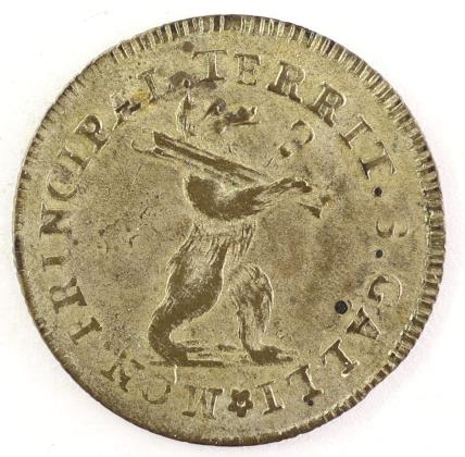 Münze: 2-Kreuzer-Stück der Abtei St. Gallen, geprägt in St. Gallen zur Zeit von Fürstabt Beda Angehrn von Hagenwil (1767–1796), aus der ehemaligen Sammlung von Josef Sager (1905–1964)
