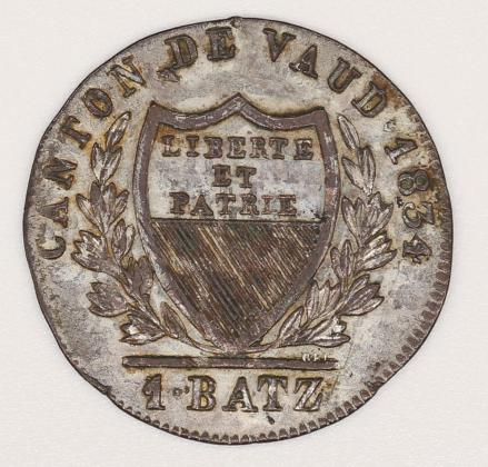 Münze: 1-Konkordatsbatzen-Stück des Kantons Waadt, geprägt in Lausanne, aus der Sammlung von Maria Walenta (1876–1961)