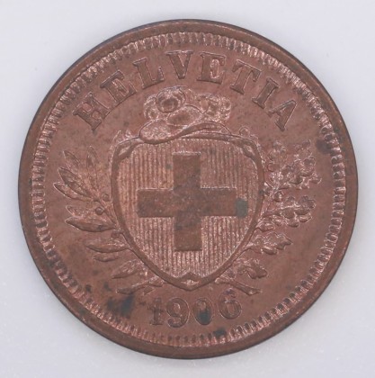 Münze: 1-Rappen-Stück der Schweizerischen Eidgenossenschaft, geprägt in Bern, aus dem Nachlass von Karl Asmund Kappeler (1844–1924), Kaufmann in Kolumbien