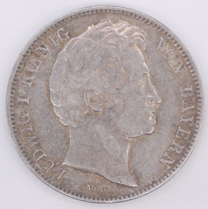 Münze: 1/2-Gulden-Stück des Königreichs Bayern, geprägt in München zur Zeit von König Ludwig I. (1825–1848), aus der Sammlung von Maria Walenta (1876–1961)