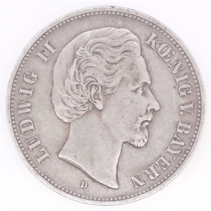 Münze: 5-Mark-Stück des Königreichs Bayern, geprägt in München zur Zeit von König Ludwig II. (1864–1886), aus dem Nachlass von Karl Asmund Kappeler (1844–1924), Kaufmann in Kolumbien