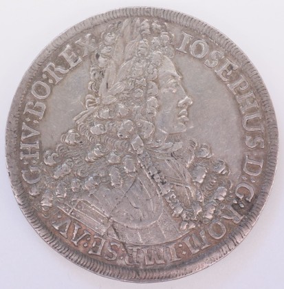 Münze: Taler der Grafschaft Tirol, geprägt in Hall in Tirol zur Zeit von Kaiser Joseph I. (1705–1711), aus der Sammlung von Maria Walenta (1876–1961)