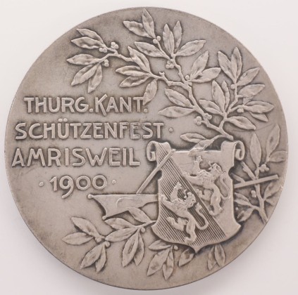 Medaille: Medaille auf das Thurgauische Kantonalschützenfest 1900 in Amriswil, aus der ehemaligen Sammlung von Josef Sager (1905–1964)