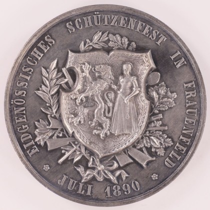Medaille: Erinnerung an das Eidgenössische Schützenfest 1890 in Frauenfeld, geprägt in Genf, aus dem Nachlass von Karl Asmund Kappeler (1844–1924), Kaufmann in Kolumbien