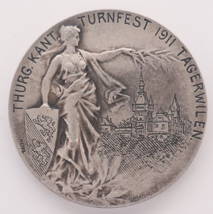 Medaille: Medaille auf das Thurgauisches Kantonalturnfest 1911 in Tägerwilen, geprägt in Le Locle