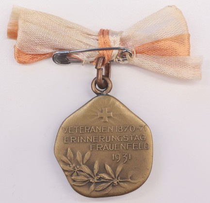 Medaille / Abzeichen: Medaille auf den Erinnerungstag der Veteranen der Grenzbesetzung infolge des Deutsch-Französischen Krieges (1870–1871) 1931 in Frauenfeld, vermutlich hergestellt in Le Locle