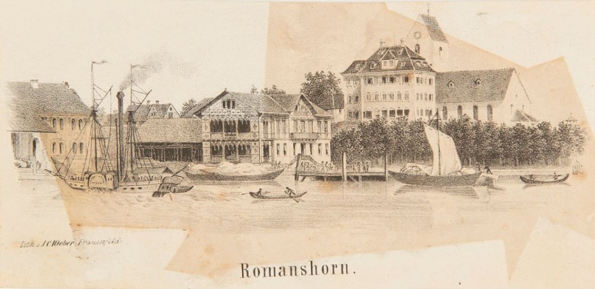 Grafik: Romanshorn mit Hafen und Schloss