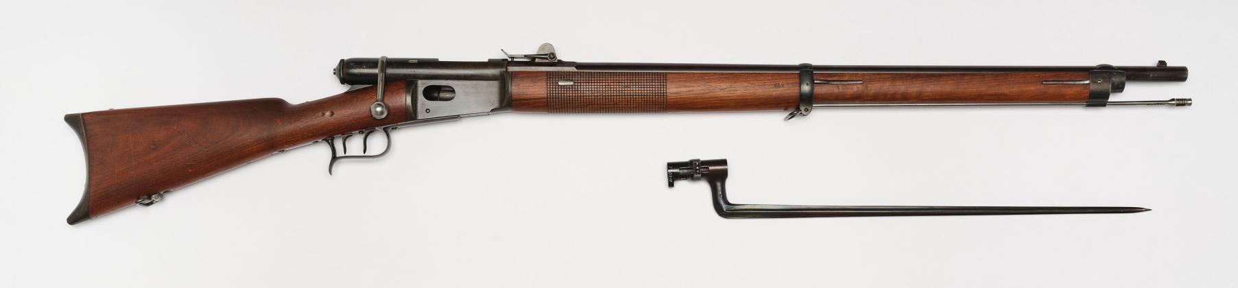 Repetierstutzer der Scharfschützen, Hinterlader mit Zylinderverschluss nach dem System Vetterli, eidgenössisches Modell 1871, mit nummergleichem Stichbajonett