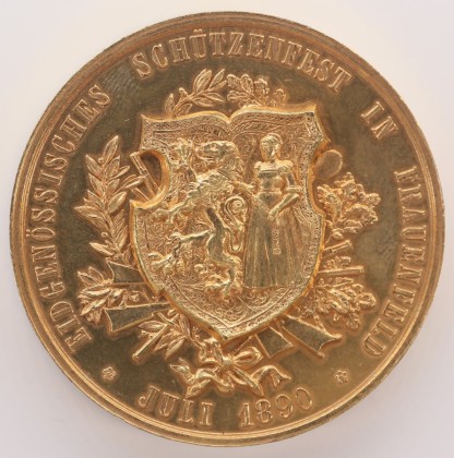 Medaille: Medaille auf das Eidgenössische Schützenfest 1890 in Frauenfeld, geprägt in Genf