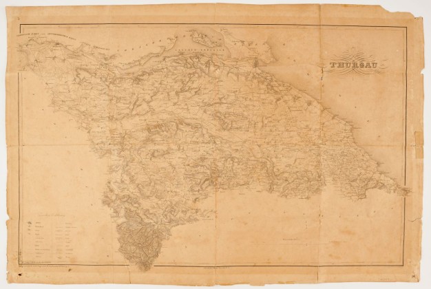 Karte des Kantons Thurgau: Trigonometrische Aufnahme von Ingenieur Johann Jakob Sulzberger (1802–1855) aus Frauenfeld, gezeichnet im Massstab 1:80 000