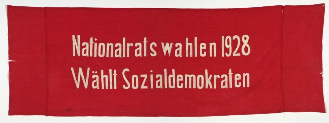 Fahne: Werbefahne (Transparent) der Sozialdemokratischen Partei Arbon, im Einsatz bei der Nationalratswahl 1928