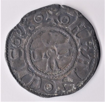 Münze: Bolognino der Grafschaft Mantua, geprägt in Mantua zur Zeit von Francesco I. Gonzaga (1382–1407), aus der ehemaligen Sammlung von Josef Sager (1905–1964)