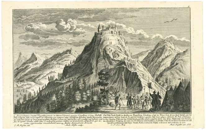 Grafik: Belagerung der Burg Uznaberg (SG) durch Graf Rudolf von Habsburg