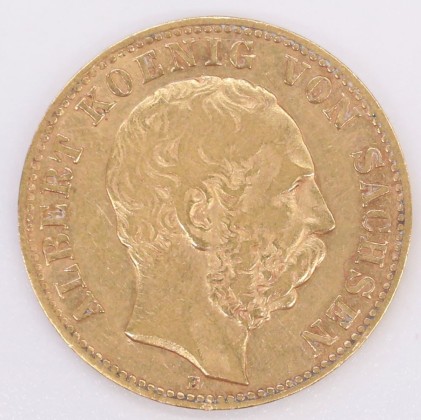 Münze: 10-Mark-Stück des Königreichs Sachsen, geprägt in Dresden zur Zeit von König Albert (1873–1902), aus dem Nachlass von Karl Asmund Kappeler (1844–1924), Kaufmann in Kolumbien