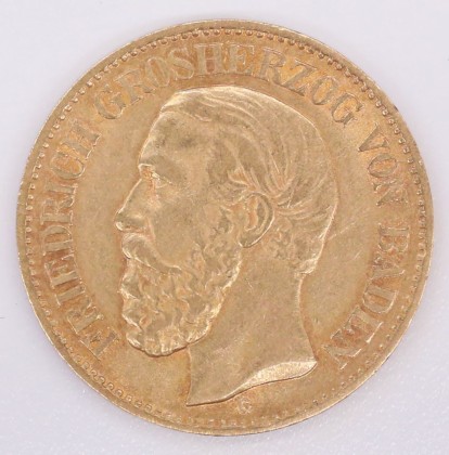 Münze: 10-Mark-Stück des Grossherzogtums Baden, geprägt in Karlsruhe zur Zeit von Grossherzog Friedrich I. (1856–1907), aus dem Nachlass von Karl Asmund Kappeler (1844–1924), Kaufmann in Kolumbien