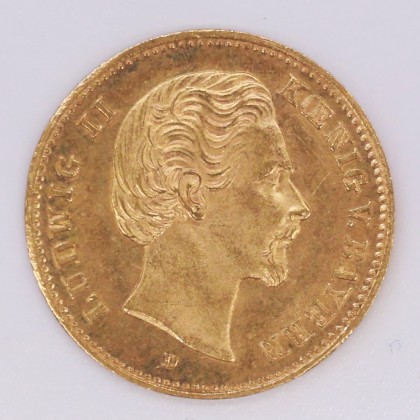 Münze: 5-Mark-Stück des Königreichs Bayern, geprägt in München zur Zeit von König Ludwig II. (1864–1886), aus dem Nachlass von Karl Asmund Kappeler (1844–1924), Kaufmann in Kolumbien