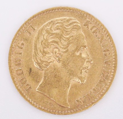 Münze: 10-Mark-Stück des Königreichs Bayern, geprägt in München zur Zeit von König Ludwig II. (1864–1886), aus dem Nachlass von Karl Asmund Kappeler (1844–1924), Kaufmann in Kolumbien