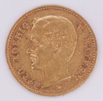 Münze: 10-Mark-Stück des Königreichs Bayern, geprägt in München zur Zeit von König Otto (1886–1913), aus dem Nachlass von Karl Asmund Kappeler (1844–1924), Kaufmann in Kolumbien