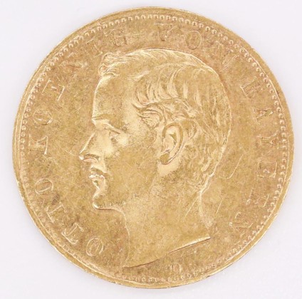 Münze: 10-Mark-Stück des Königreichs Bayern, geprägt in München zur Zeit von König Otto (1886–1913), aus dem Nachlass von Karl Asmund Kappeler (1844–1924), Kaufmann in Kolumbien